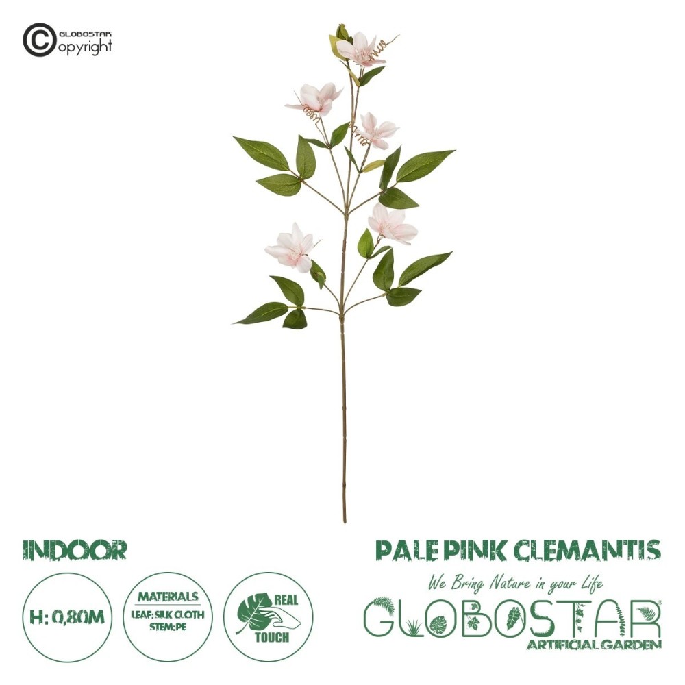 GloboStar® Artificial Garden PALE PINK CLEMANTIS BRANCH 21332 Τεχνητό Διακοσμητικό Κλαδί Ροζ Κλημεντίνα Y80cm